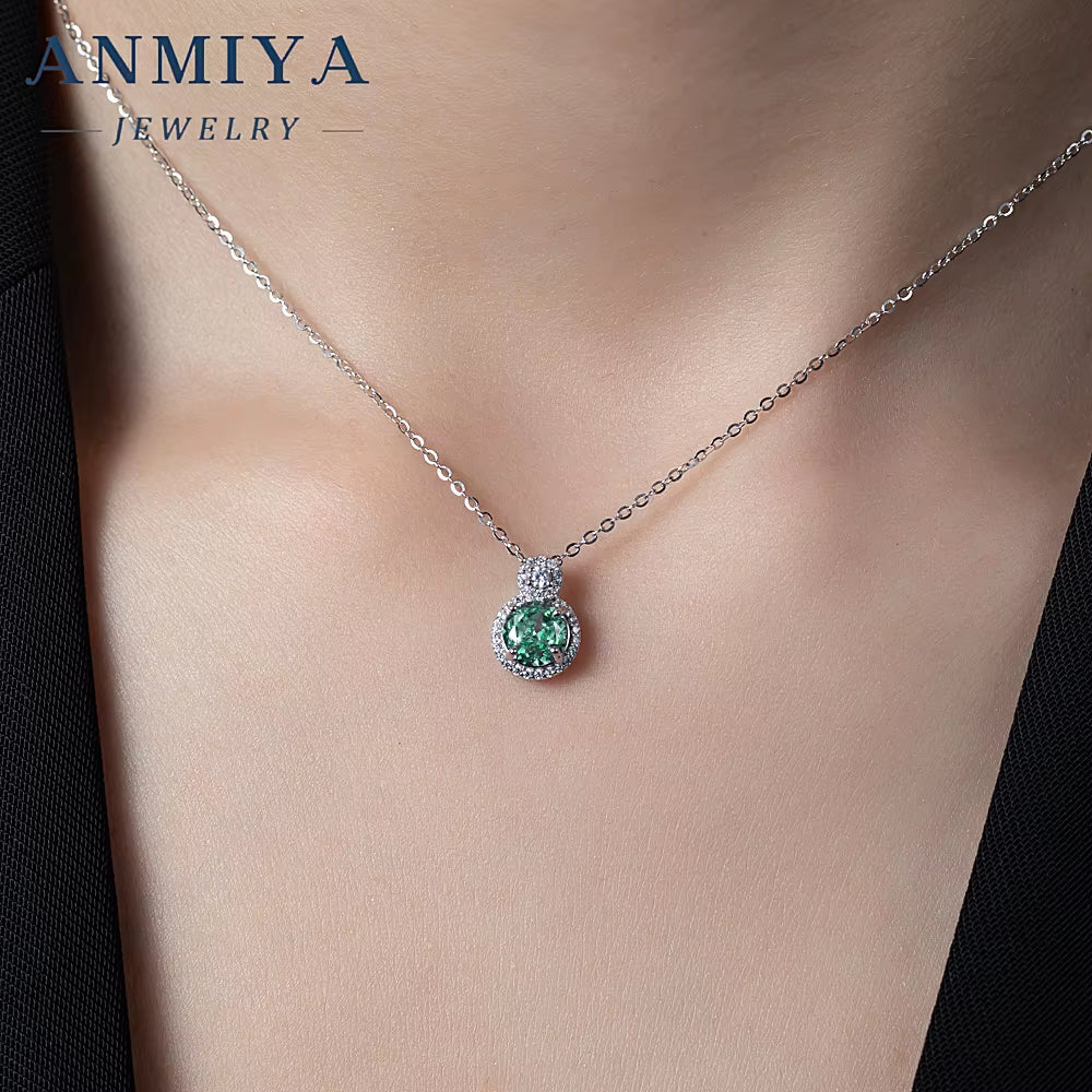 High Quality 925 Silver Necklace Zircon Ice Flower Cut Jewelry Green Zircon for Women