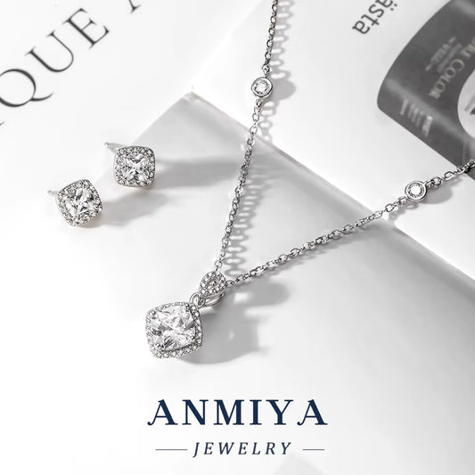 Tarnish-Resistant Silver 925 Matching Set Showcasing Faceted Geometric Zircon Elements - Luxury Anniversary Gift Package