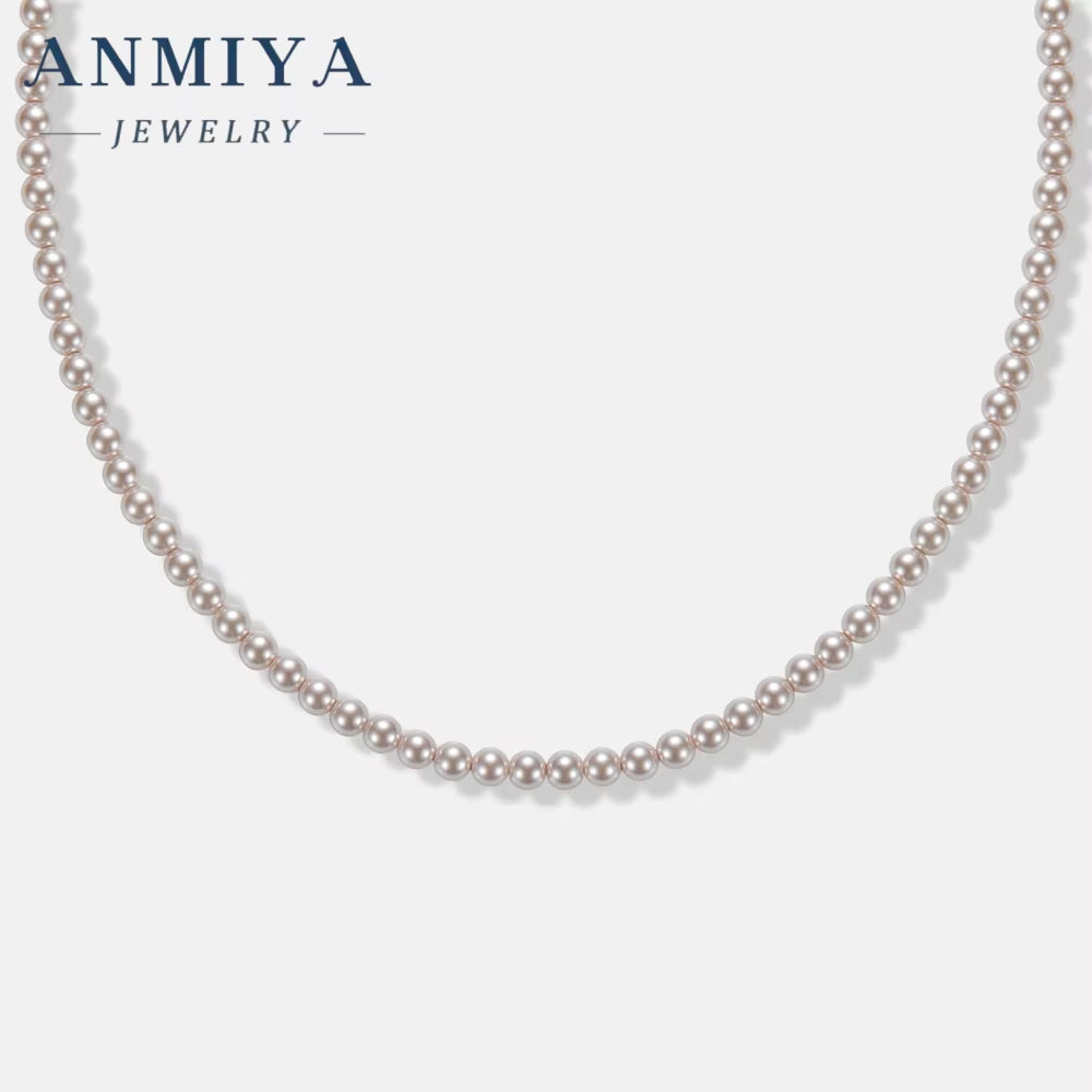 ANMIYA Elegant Minimalist 925 Silver Pearl Beaded Choker Women Wedding Gift Natural Freshwater Pearl Jewelry Necklace