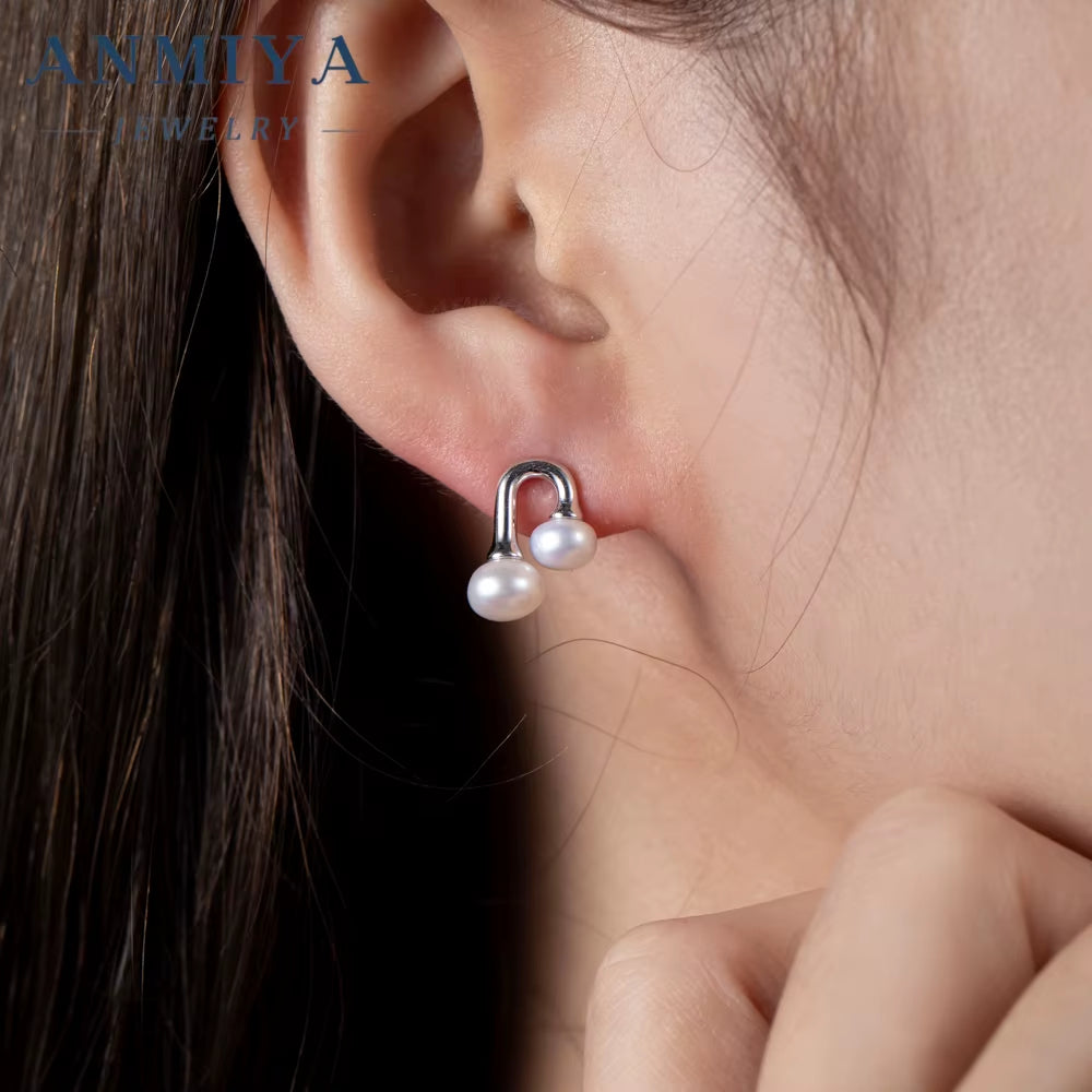 ANMIYA Minimalist INS Trendy Fashion U-Shaped Double Pearl Stud Earrings