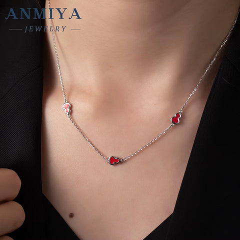 Wholesale High Quality Luxury 925 Sterling Sliver Jewelry Red Calabash Pendant Ladies Necklace