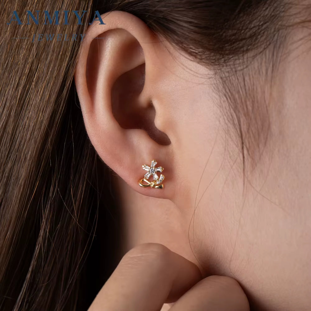 Minimalist Jewelry Bow Stud Earrings 18K Gold Plated Jewelry Waterproof S925 Sterling Silver Stud Earring