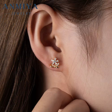 Minimalist Jewelry Bow Stud Earrings 18K Gold Plated Jewelry Waterproof S925 Sterling Silver Stud Earring