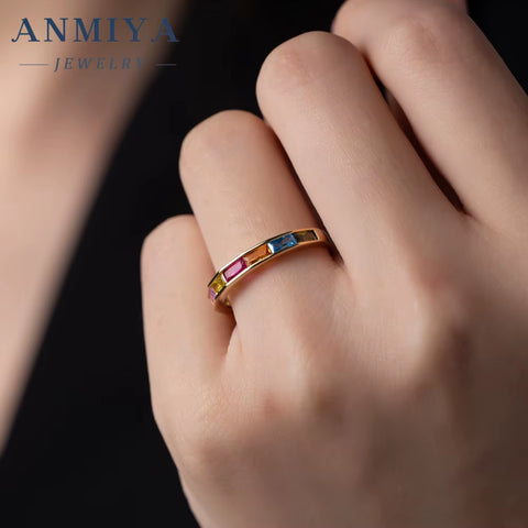 Minimalist Luxury 925 Silver Rainbow Colours Zircon 18K Gold Bridal Gorgeous Rings