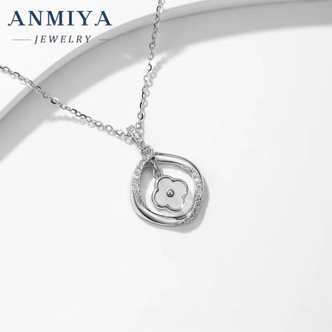 ANMIYA Female Fashionable Hollow round Four Clover Fashion Chains Necklaces for Girlfriend Gift