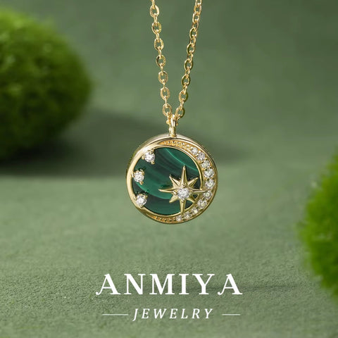 Elegant 925 Silver Necklace with Oval Malachite Stone | Fine Silver Jewelry Gift for Her | Natural Green Gem Pendant