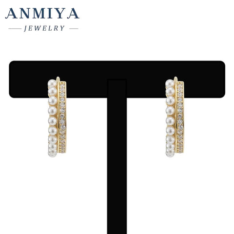 ANMIYA Dainty Vintage 925 Silver Gold Plated Baroque Pearl Earrings Hoop Earring