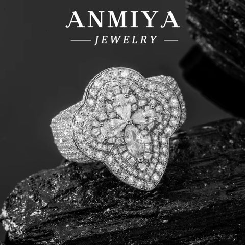 Trendy Unisex Gift Fashion Jewelry Clover Zircon Diamond Studded Ring for Wedding Engagement Party Anniversary