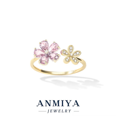 Wholesale Nature 925 Silver Adjustable Floral Ring, Zircon Jewelry Bulk Orders for Women'S Gift, Wedding