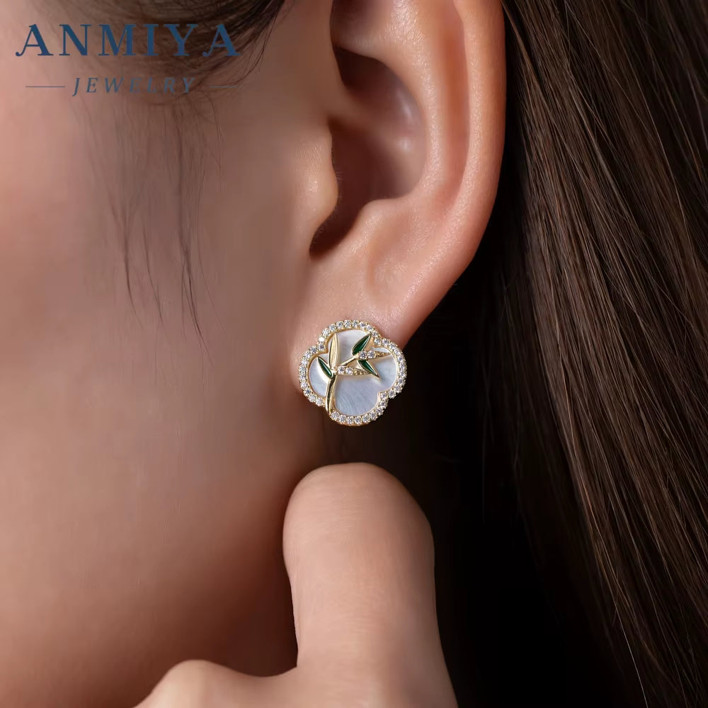 2024 Fashion Hot Sell New Simple Necklace Earrings Jewelry Set 925 Silver Bamboo Clover Jewelry for Women