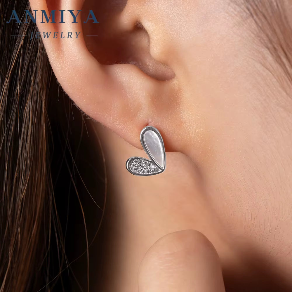 Womens Jewelry Earrings Engagement Wedding Bridal Brilliant Shining Zircon Diamond Silver Luxury Heart Stud Earrings