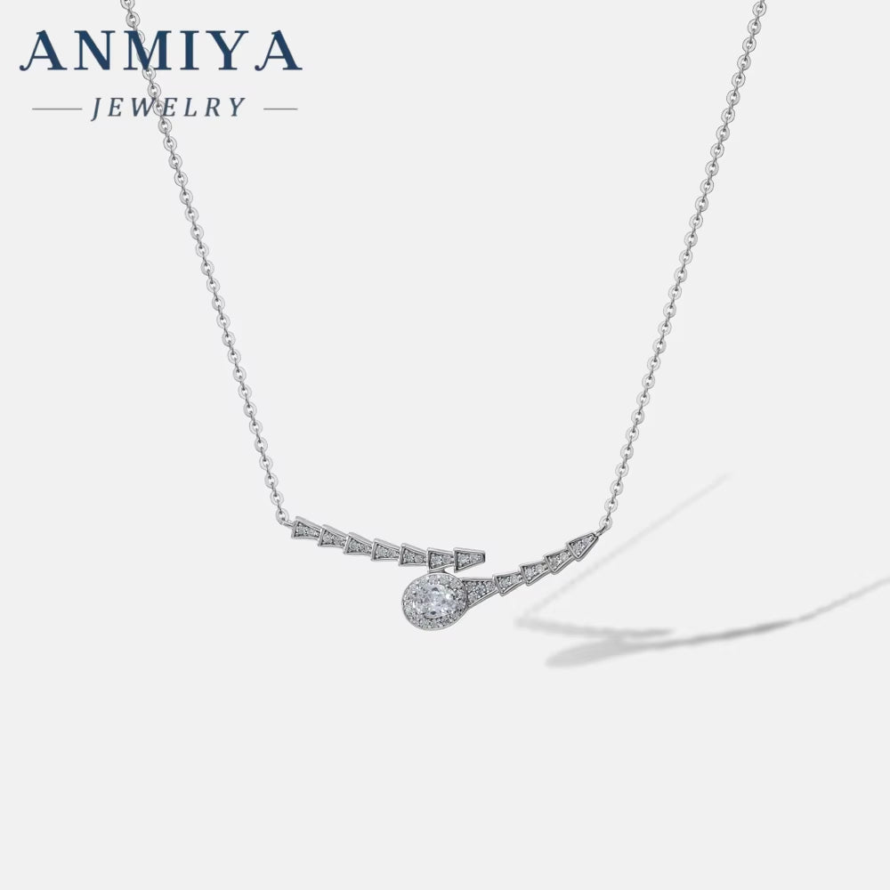 ANMIYA Wholesale Minimalist Simple Fine Jewelry 925 Sterling Silver Collarbone Zircon Necklace for Women