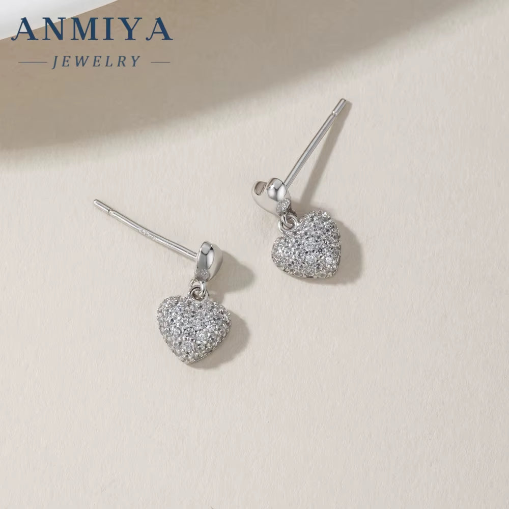 New Design Zircon Charms Heart Shaped Stud Earrings Women Luxury Pendant Earrings 925 Sterling Silver Jewelry Stud Earrings