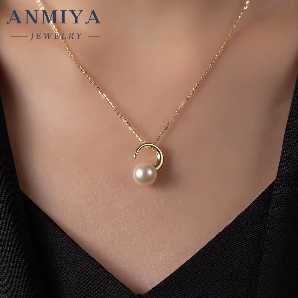 18K Gold Plated Adjustable Necklace for Unisex 925 Sterling Silver Pendant with Freshwater Pearl Zircon Stylish Trendy Necklace
