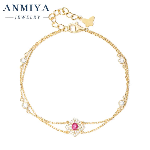 925 Silver Jewelry Geometric Clover Bracelet Double Layer with Garnet Stone Modern Bridal Jewelry for Jewelry Wholesalers