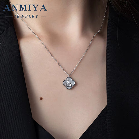 Women'S 925 Sterling Silver Plum Blossom Necklace Four Leaf Clover Pendant for Birthday Anniversary