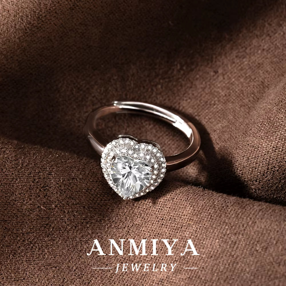 Valentine'S Silver Jewelry Gift - Heart-Shaped 925 Sterling Silver Moissanite Promise Ring with Velvet Box