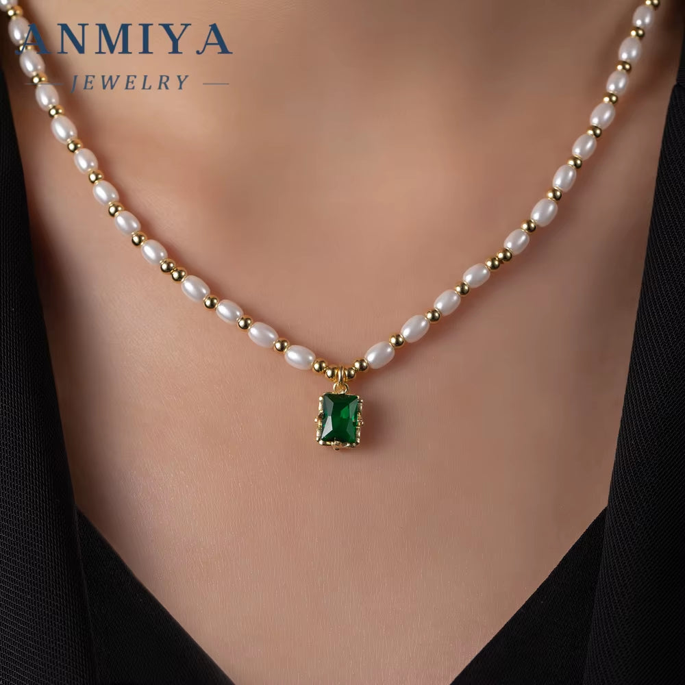 Fresh Water Pearl Necklace French Temperament Pearl Bead Collarbone Square Zircon Pendant 925 Silver Necklace for Women