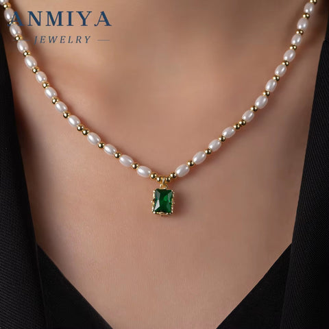 Fresh Water Pearl Necklace French Temperament Pearl Bead Collarbone Square Zircon Pendant 925 Silver Necklace for Women