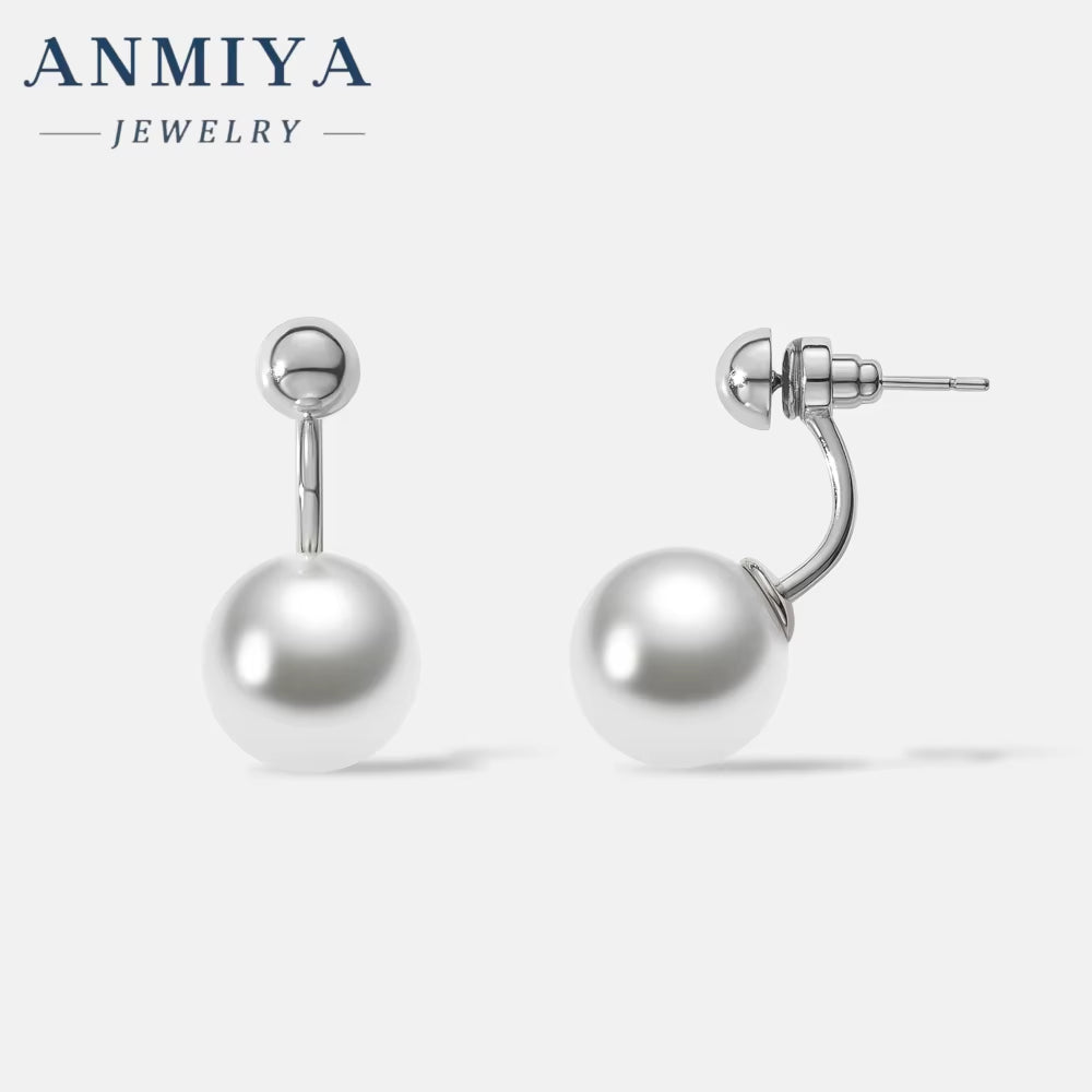 ANMIYA Korean Sterling Silver Pearl Crystal Earrings Gold Silver Color 925 Silver Stud Earrings for Women Jewelry