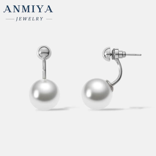 ANMIYA Korean Sterling Silver Pearl Crystal Earrings Gold Silver Color 925 Silver Stud Earrings for Women Jewelry