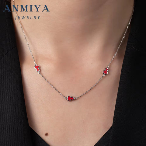 ANMIYA Dainty Red Calabash Pendant Necklace Jewelry Gifts Link Chain Necklaces for Women Teens Girls