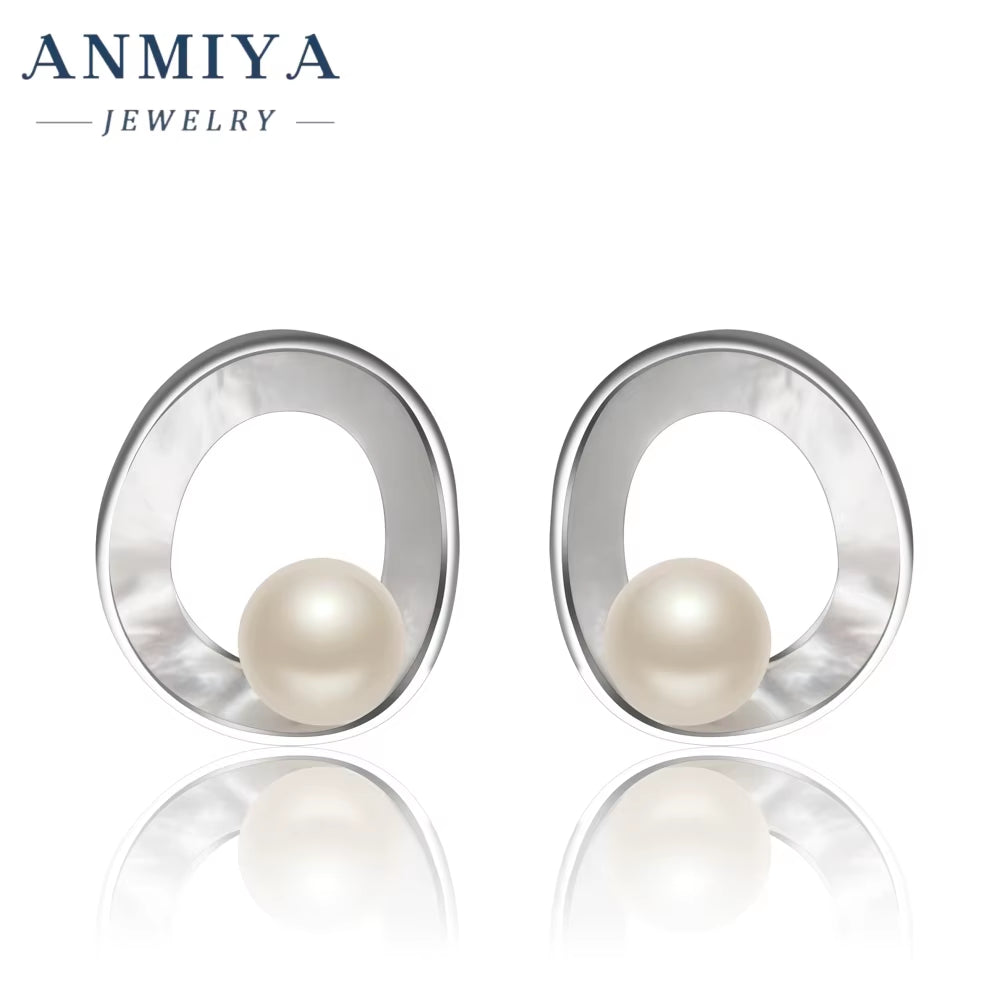 ANMIYA 925 Sterling Silver Baroque Freshwater Pearl Earrings Cute Stud Earrings for Gift Fine Jewelry