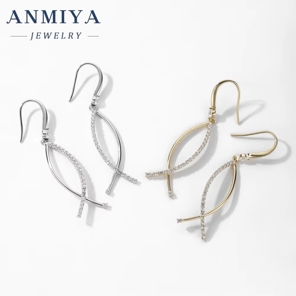 ANMIYA Statement Fashion Hypoallergenic New Tide 925 Sterling Silver Hook Earrings Cross Style Earrings