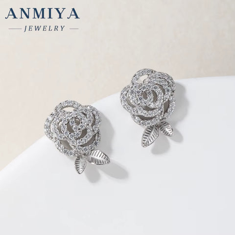 Fashion Luxury Flower Jewelry Set Zircon 925 Silver Zircon Flower Necklace and Earrings Women'S Wedding Party Jewelry