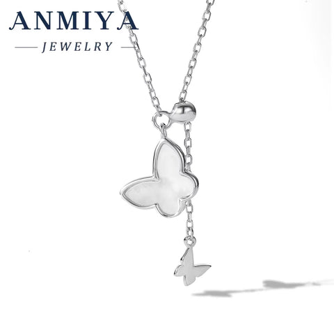 ANMIYA Fine Jewelry Jewelry Butterflies Shape Zircon S925 Sterling Silver Pendant Necklace
