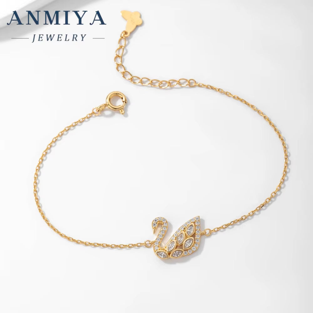 Wholesale Luxury Womens Jewelry Unique Little Swan Diamond Zircon Bracelet 925 Silver Bracelet for Girl