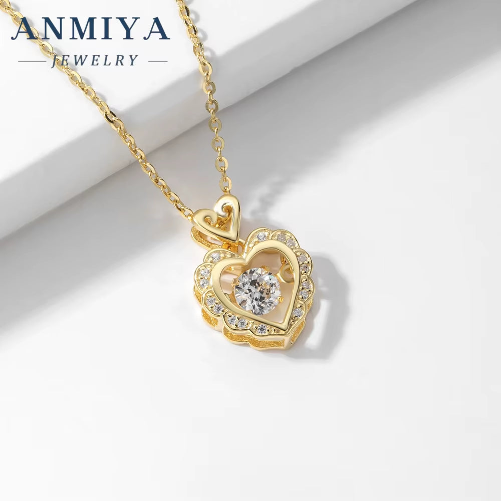 Sweet Girls Gift Love Heart Shape Women Bling Zircon Stone 925 Silver Plated Chain Cute Hollow Heart Pendant Necklace