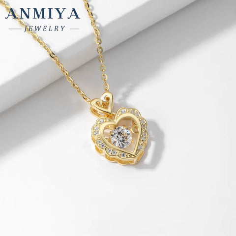 Sweet Girls Gift Love Heart Shape Women Bling Zircon Stone 925 Silver Plated Chain Cute Hollow Heart Pendant Necklace