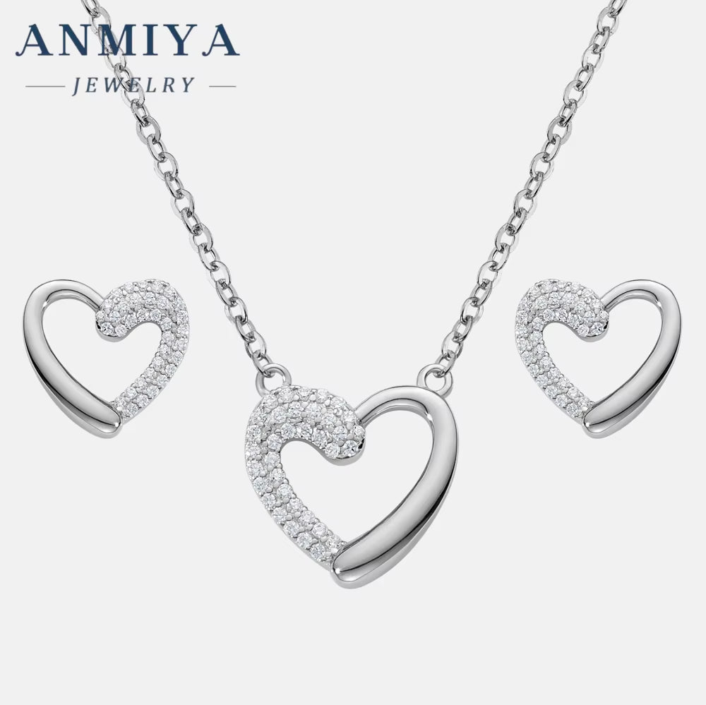 Fashion 925 Silver Zircon Heart Bridal Jewelry Necklace Women Dubai Jewelry Sets Jewellery Earring Pendant Wedding Set