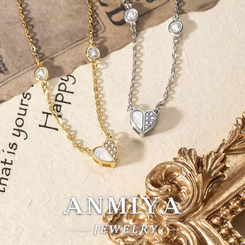 New 925 Sterling Silver Women'S Heart Shaped White Shell Zircon Pendant Charms for Necklace for Couples Valentine'S Day