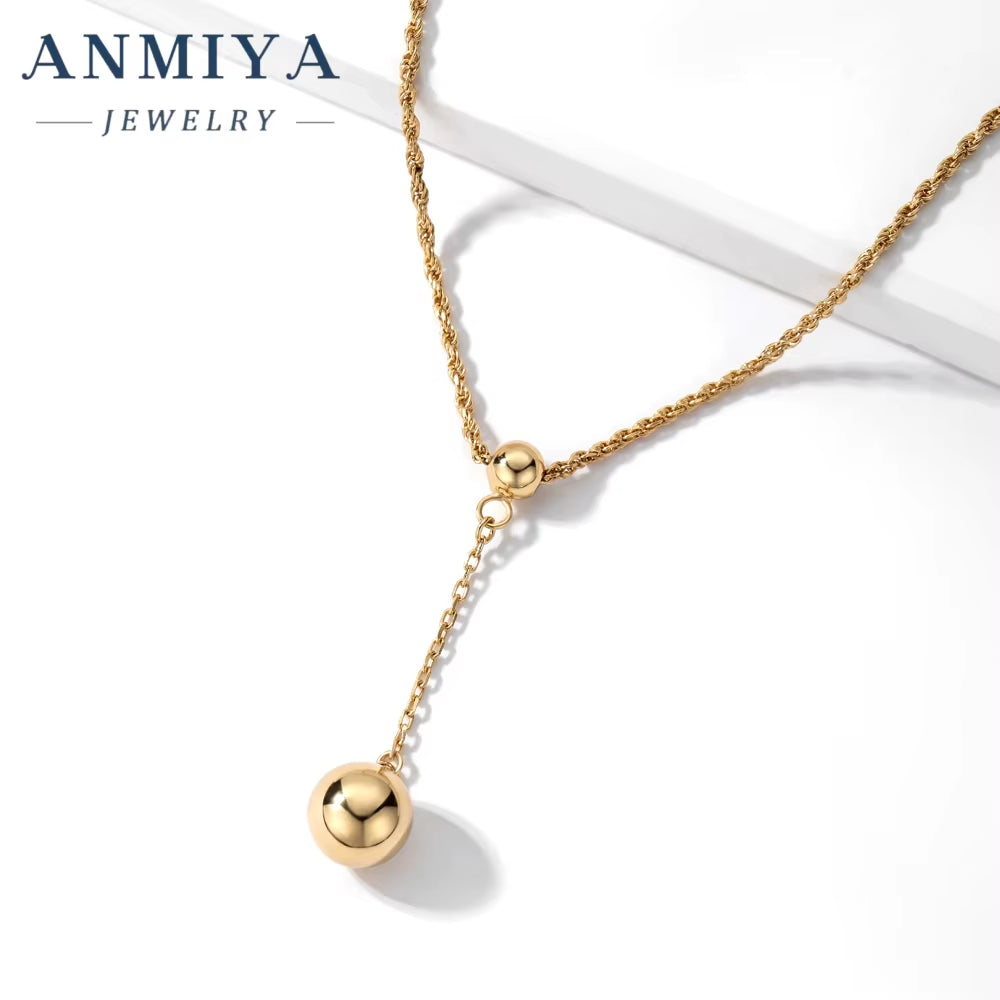 Minimalist 18K Gold Plated 925 Silver Necklace Fashion Single Bead Pendant Necklace for Women