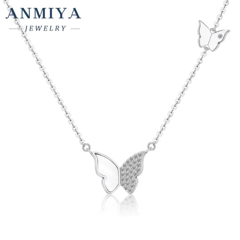 Wholesale Jewelry Fashion Jewelry Silver Necklaces 925 Sterling Silver Double Butterfly Zirconia for Women