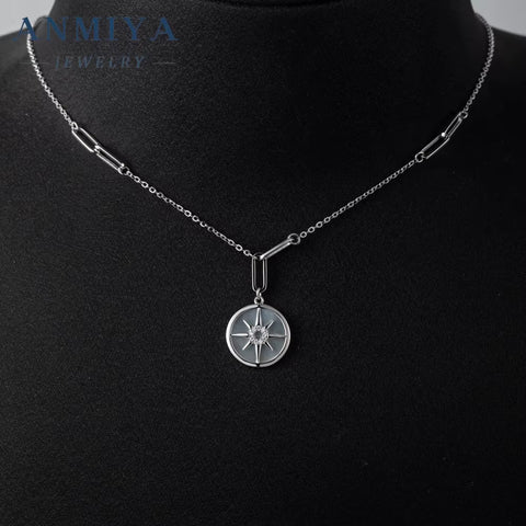 INS Trendy Fashion Dainty 925 Silver Sun Shape Pendant Couple Necklace for Girlfriend