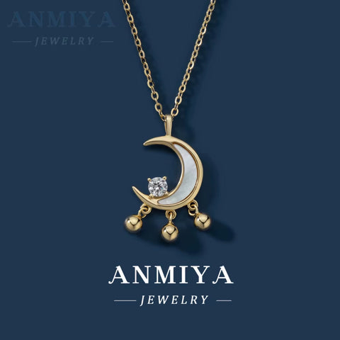 ANMIYA Light Luxury Clavicle Chain Party Jewelry for Women Star Moon Zircon Tassel Chain Necklace