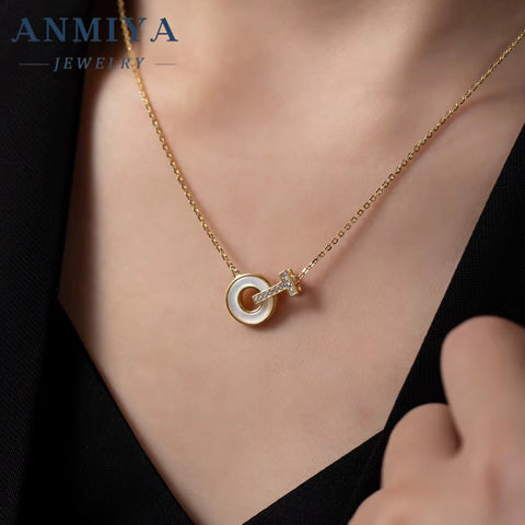 ANMIYA Fine Fashion Simple Fine High Quality T Shape round Collarbone Necklace for Women