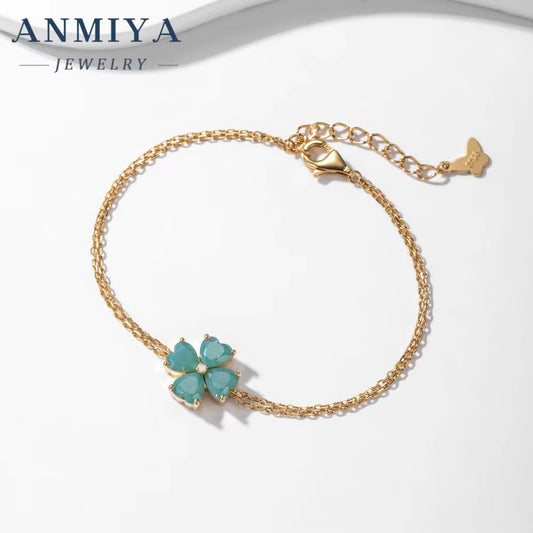 New Sales S925 Sterling Silver Four Flower Clover Bracelet for Women Green Luxury Hand Jewelry