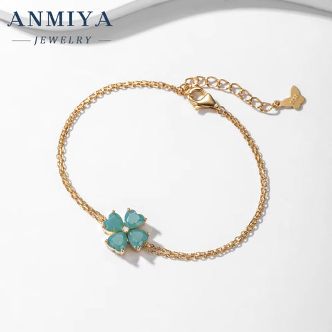 New Sales S925 Sterling Silver Four Flower Clover Bracelet for Women Green Luxury Hand Jewelry