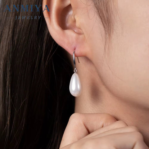 ANMIYA Cute Fashion Jewelry Classic Vintage 925 Sterling Silver Stud Earrings Freshwater Pearl Hook Earrings for Gift