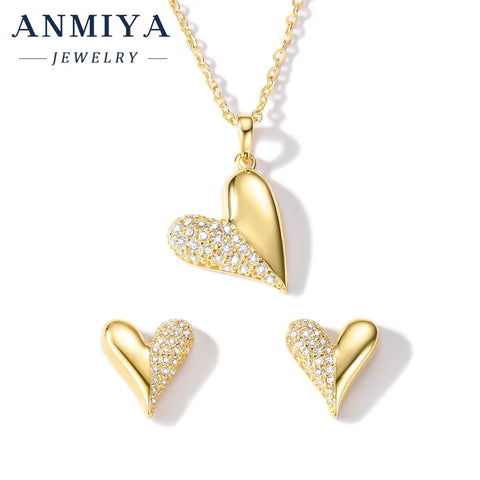 925 Sterling Silver Jewelry Set for Women, Elegant Heart Silver Necklace & Earrings, Trendy Silver 925 Jewelry Gift Set