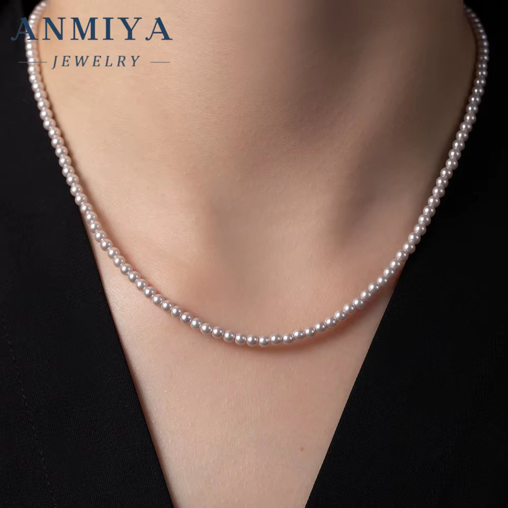 ANMIYA Elegant Minimalist 925 Silver Pearl Beaded Choker Women Wedding Gift Natural Freshwater Pearl Jewelry Necklace