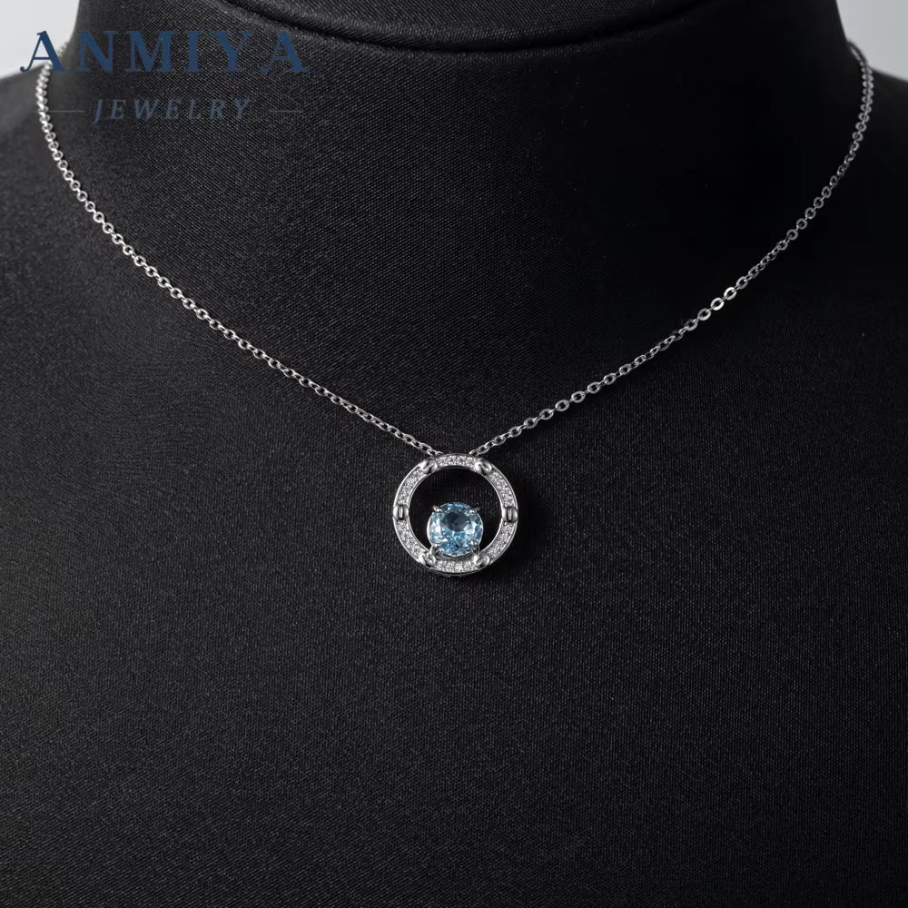 Luxury round Ice Cut Hollow Out round Shape Sapphire Emerald Necklace for Women
