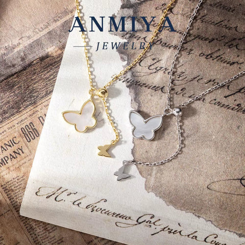 ANMIYA Fine Jewelry Jewelry Butterflies Shape Zircon S925 Sterling Silver Pendant Necklace