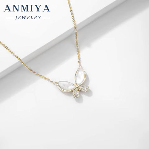 ANMIYA Necklace Golden Plating Fashion Women Jewelry 925 Sterling Silver Butterfly Necklace