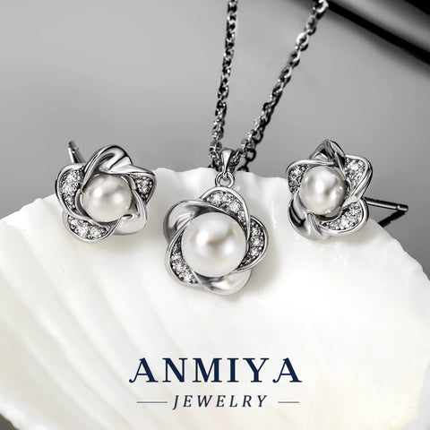 Fine Pearl Jewellery S925 Sterling Silver Vintage Fashion Fresh Water Pearls Flower Necklace Set for Woman