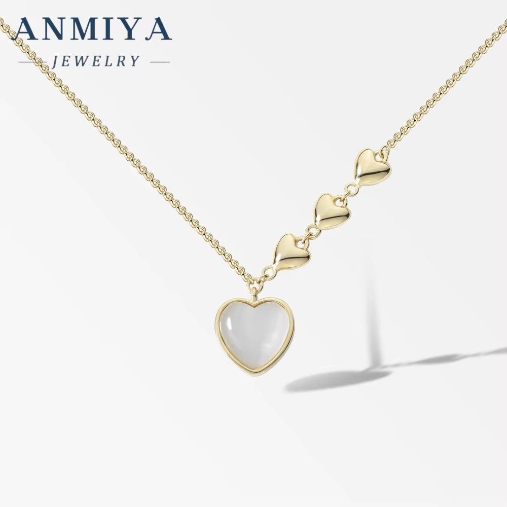 Fine Jewelry 925 Sterling Silver Necklace Chalcedony Heart 18K Gold Jewelry Necklace Fashion for Women Girl
